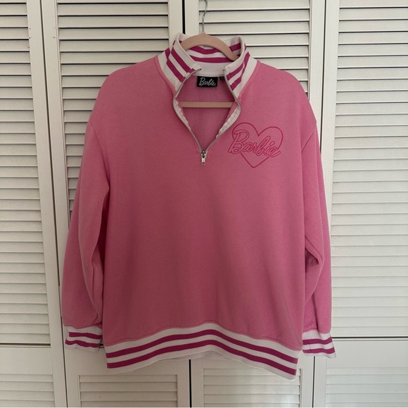 Barbie Pink Quarter Zip Sweatshirt Women’s Large Barbiecore Pullover - Picture 2 of 9